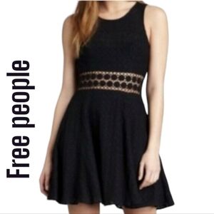 Free people daisy crochet skater swing mini dress sz 2 black